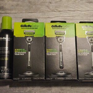 (3) NEW Gillette Labs Exfoliating Bar Men's Razors and Quick Rinse Shave Foam